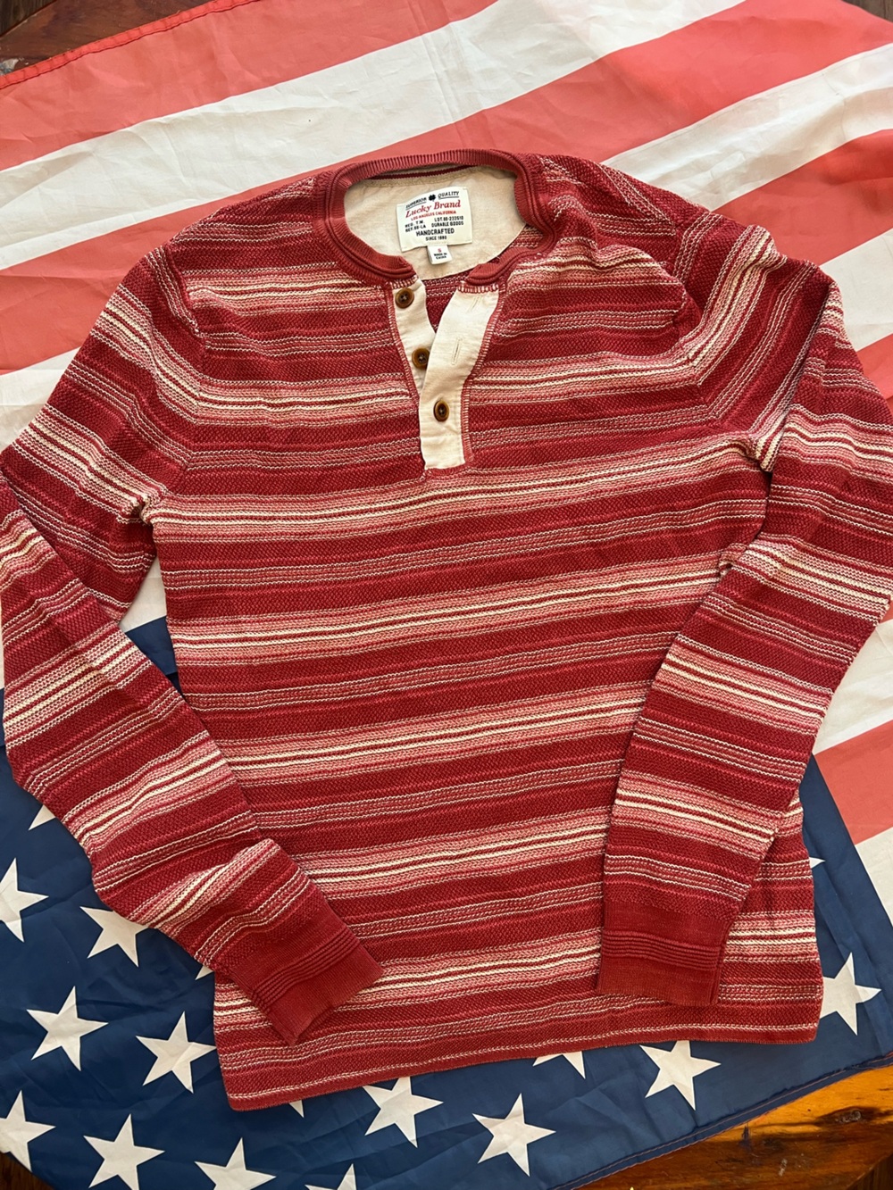 Women red Striped Henley Long-Sleeve Shirt small